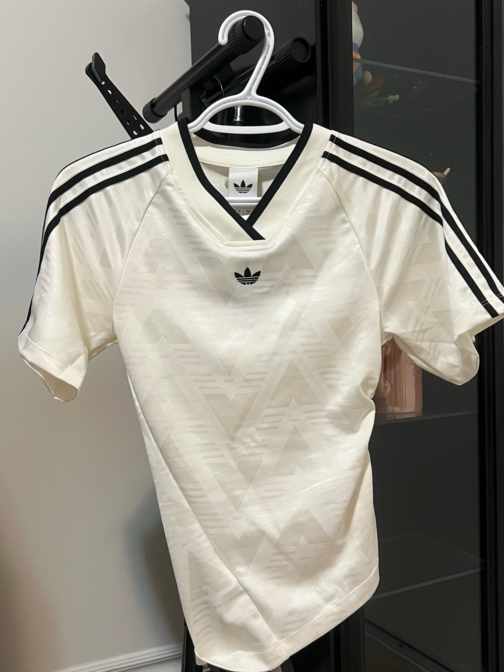 adidas Cream Short Sleeve Jersey with Black Stripes